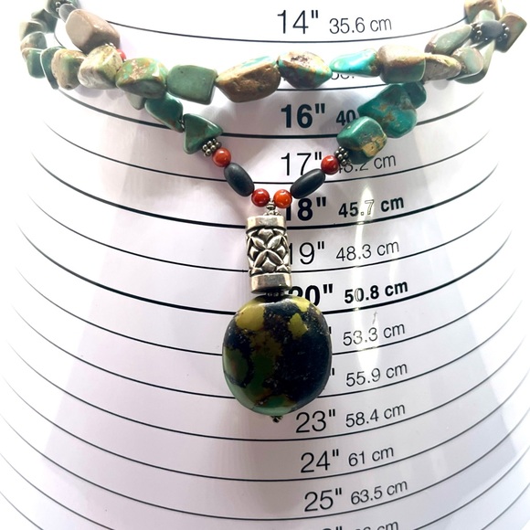 Artisan Stone Necklace Turquoise Color Jasper Pendant Sterling Silver Accents - Picture 12 of 13
